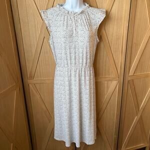 Adrianna Papell Ruffle Sleeveless Midi Dress White Black Dot Print Size Small